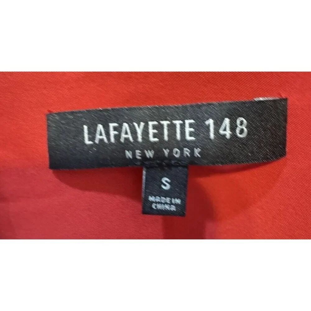 Lafayette 148 NY Red Pleated Front 3/4 Sleeve Button Down‎ Shirt Size S - Picture 3 of 3